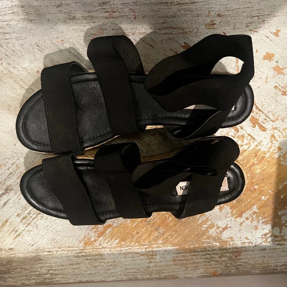 Steve Madden Kacia Black Elastic Espadrille Wedge Sandals Platform KCIK01S1 8.5M